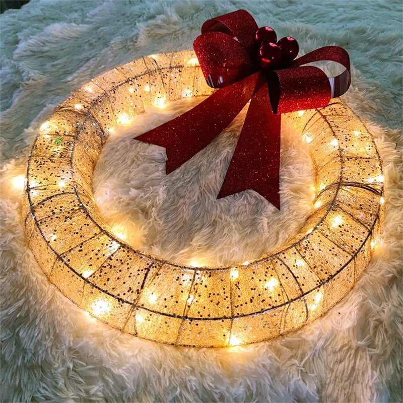 Christmas 50CM Luminous LED Warm Light Metal Luminous Party Door Hanging Decor